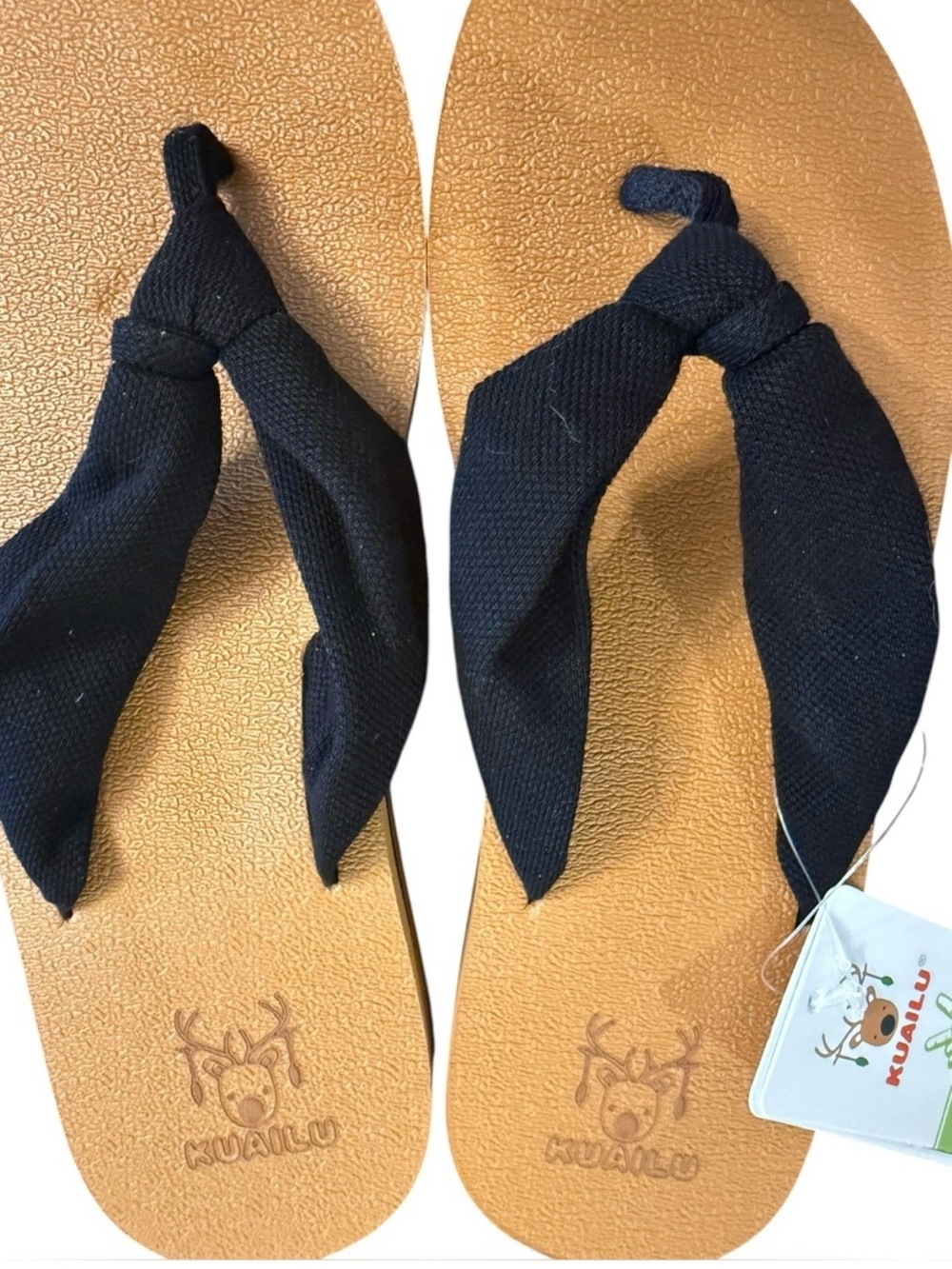Kuailu Women’s Flip Flops Thong Yoga Mat Arch Support Sandals Black Brand New